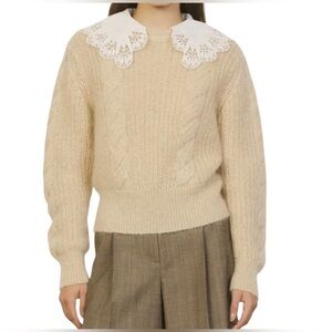 NWT Sandro| Women’s Cropped Sweater with embroidered collar mohair wool sz 2 usa